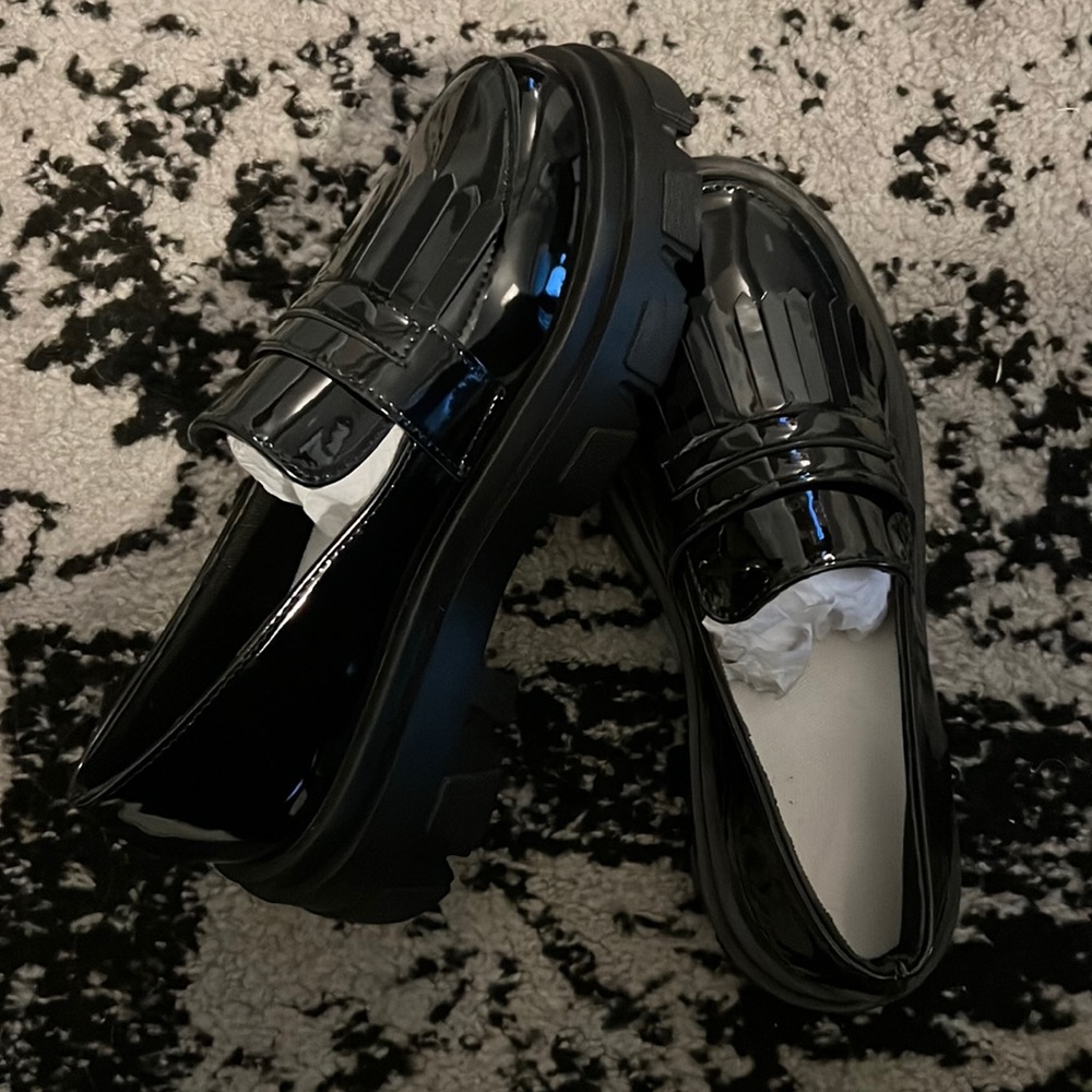 Black platform loafers , size 8